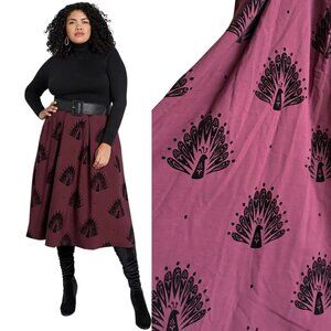 Modcloth Burgundy Purple Midi Skirt Black Velvet Damascus Peacock 4X Plus